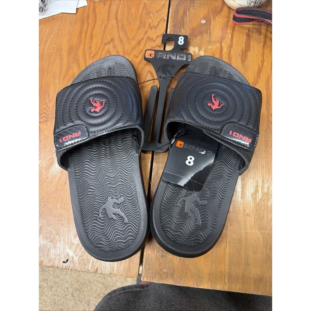 AND1 Men's Athletic Adjustable Swirl Slide Sandals in Black Size 8 NWT